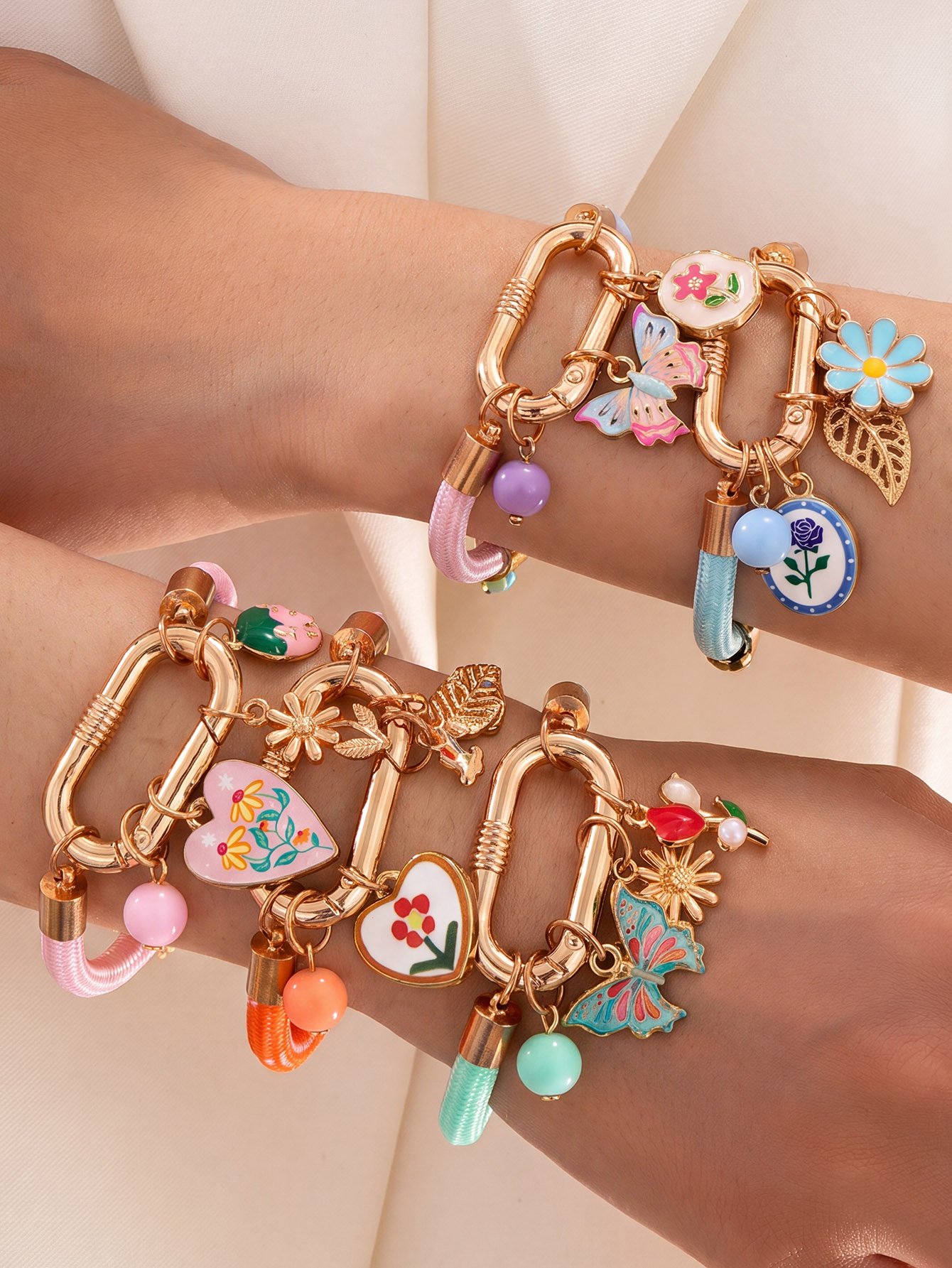 5Pcs Color Block Heart Shaped Pendant Bracelet Set