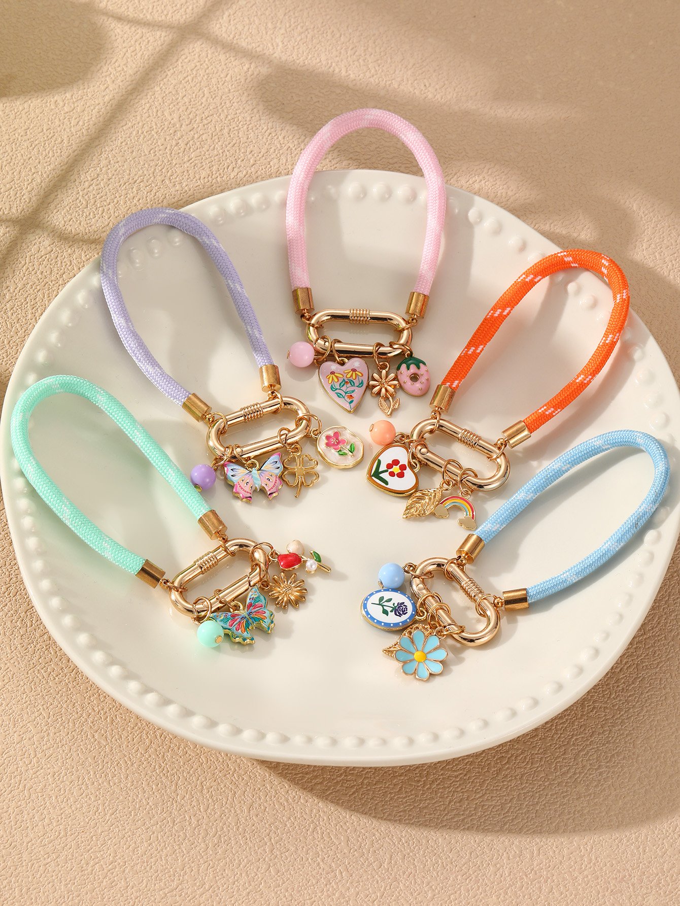 5Pcs Color Block Heart Shaped Pendant Bracelet Set