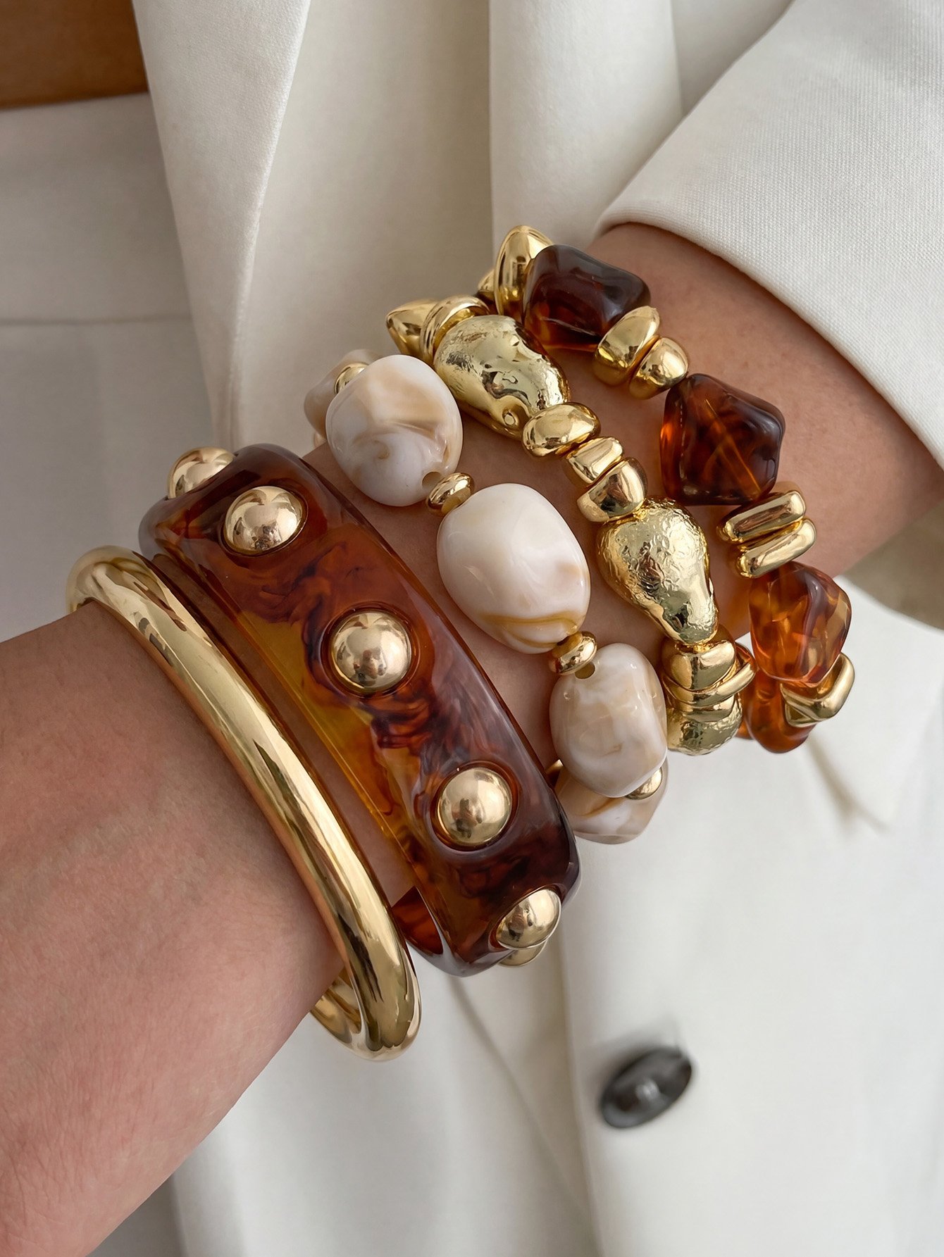 Pack of 5 - Multi-Color Beaded and Bangle Bracelet