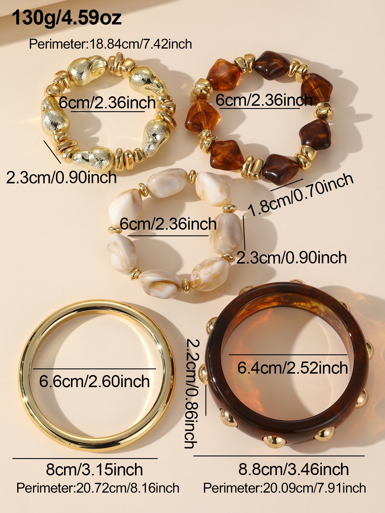 Pack of 5 - Multi-Color Beaded and Bangle Bracelet