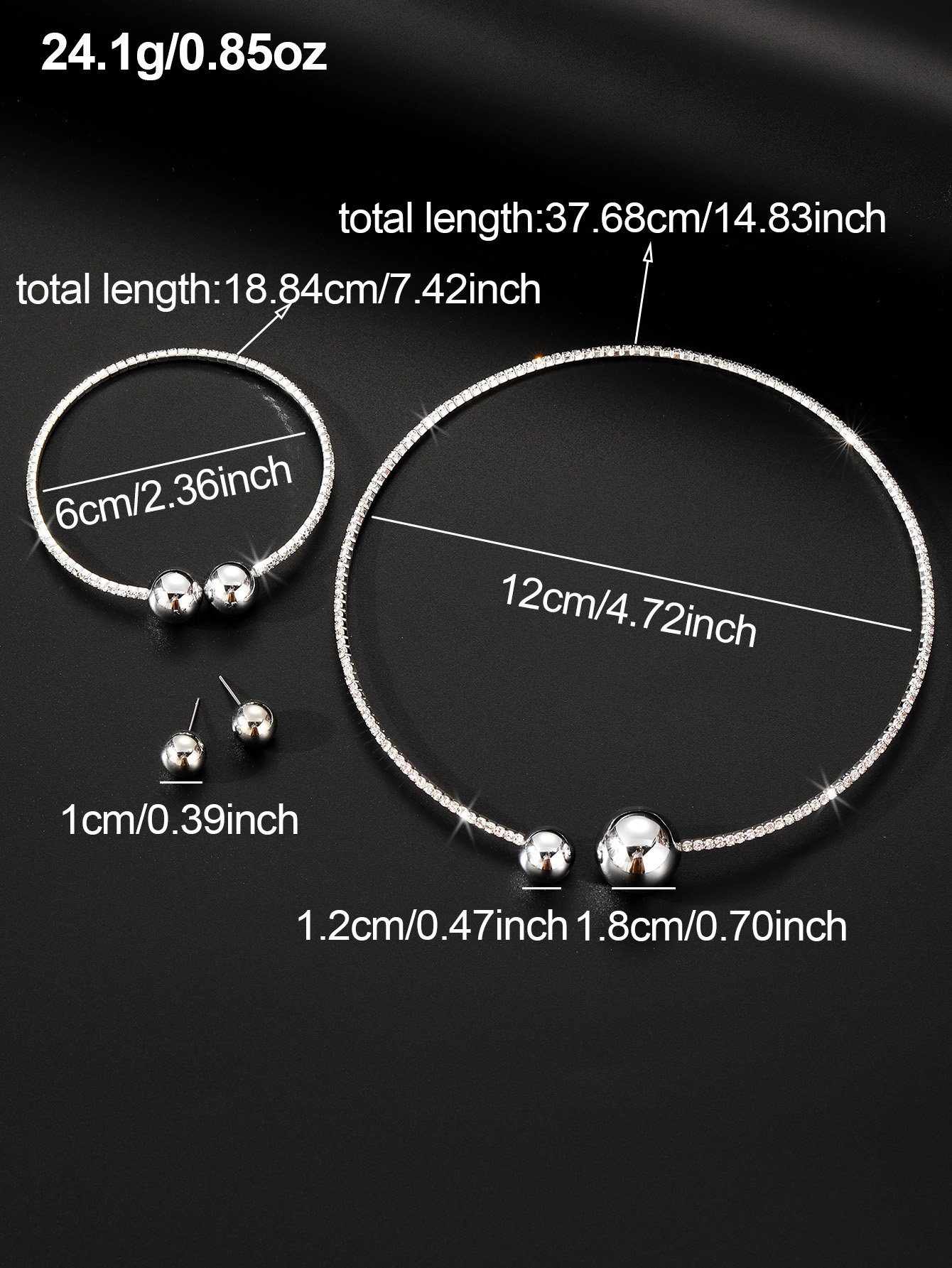 Silver Tone Rhinestone Jewelry Set - Necklace, Bracelet and Earrings