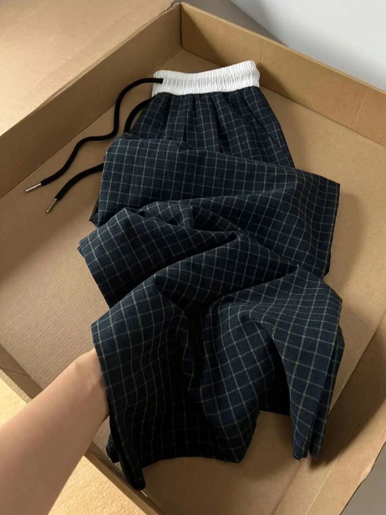 Navy Blue Striped Straight Leg Pants