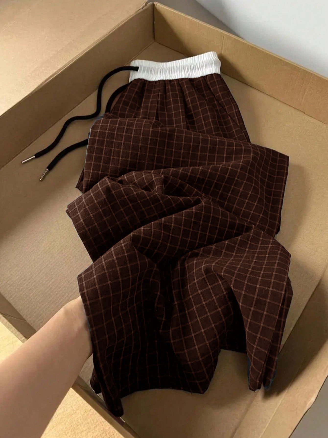 Coffee Brown Striped Straight Leg Trousers