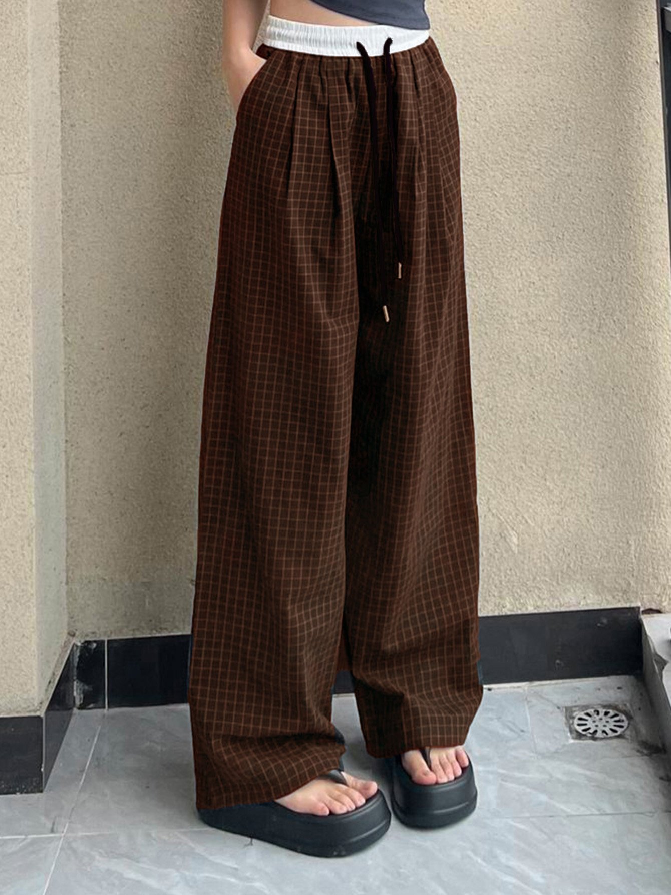 Coffee Brown Striped Straight Leg Trousers
