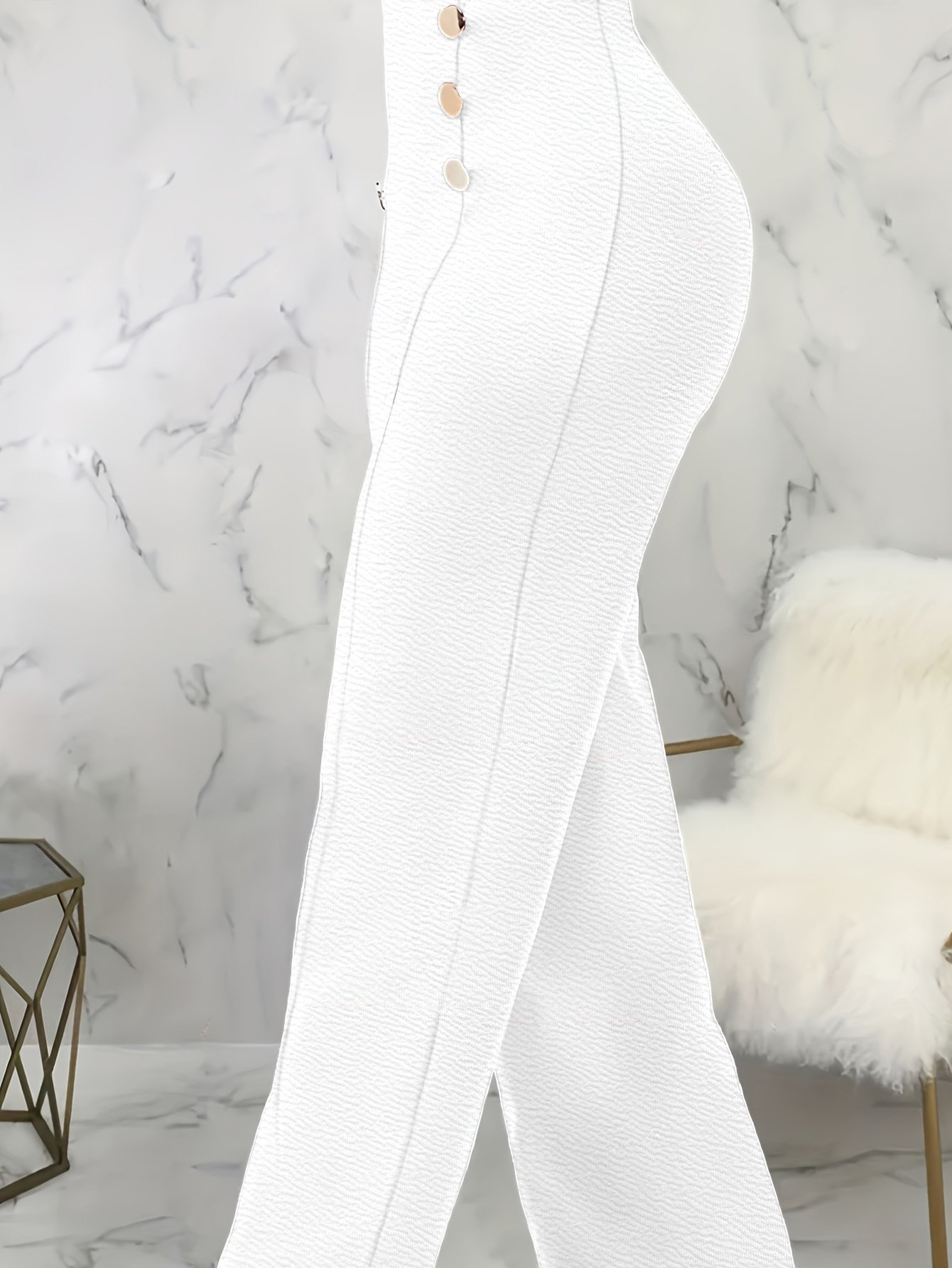 Off White Texture Straight Leg Trousers