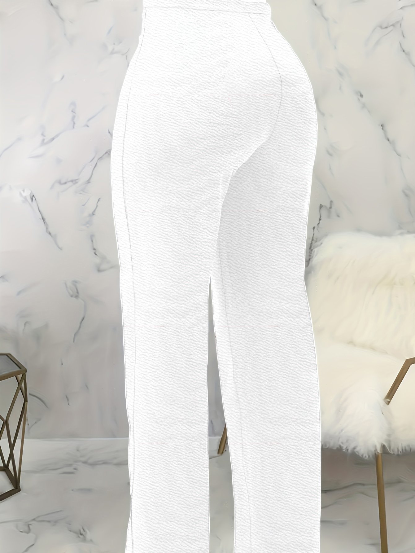 Off White Texture Straight Leg Trousers