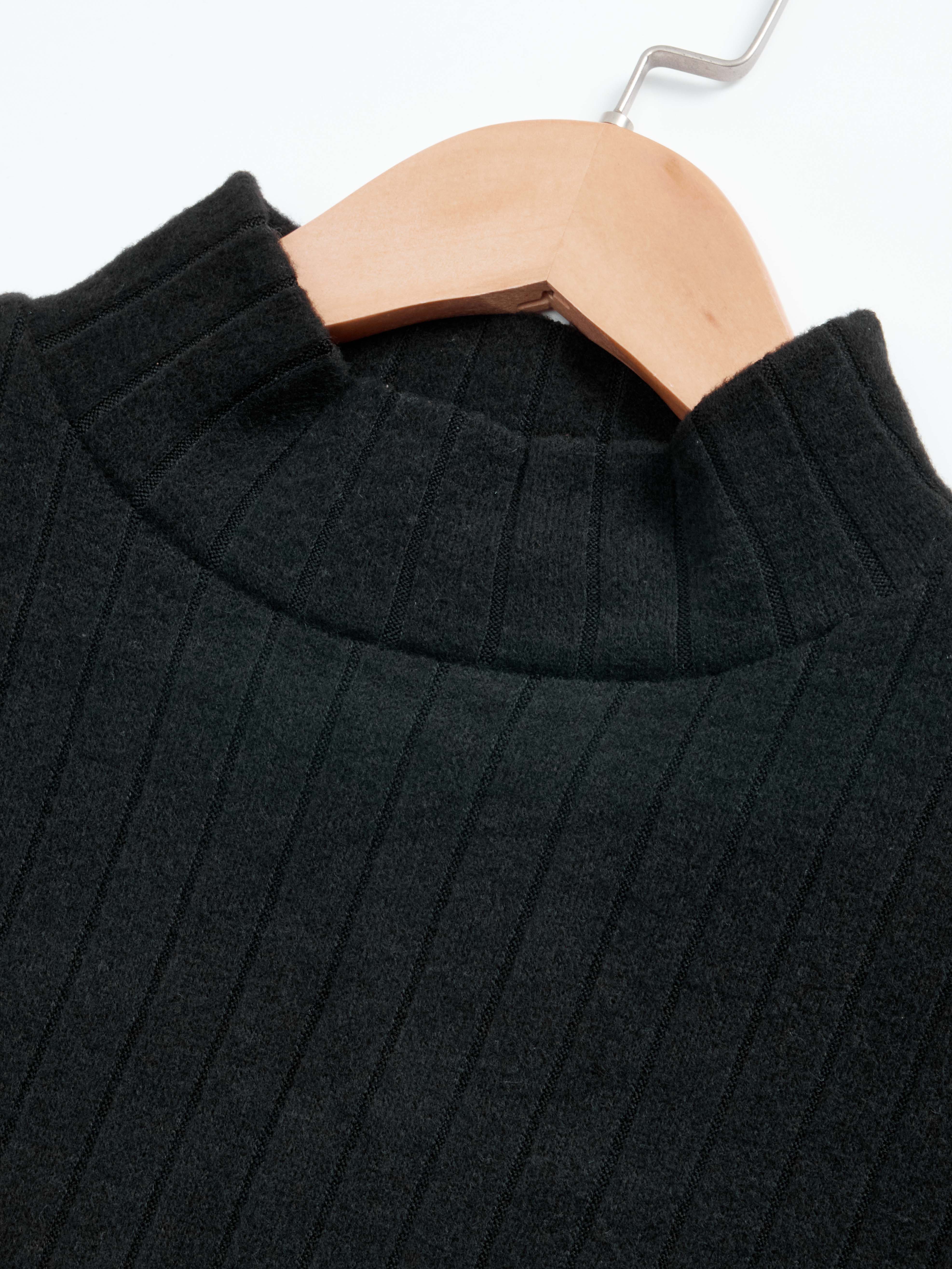 Black Solid High Neck Bodycon Midi Dress