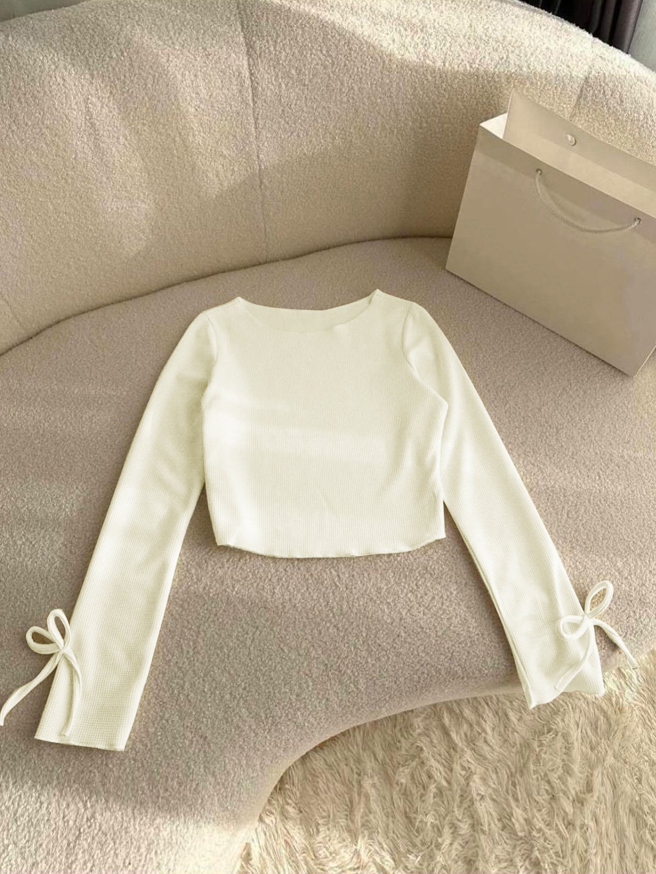 Pack of 3 - Multi-Color Textured Ribbed Long Sleeve T-Shirt with Tie Cuffs