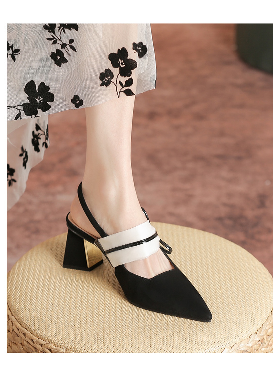 Black Slingback Heels with Bow Detail