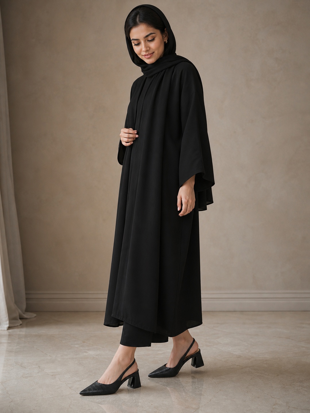 Black Slingback Mid-Heel Pumps