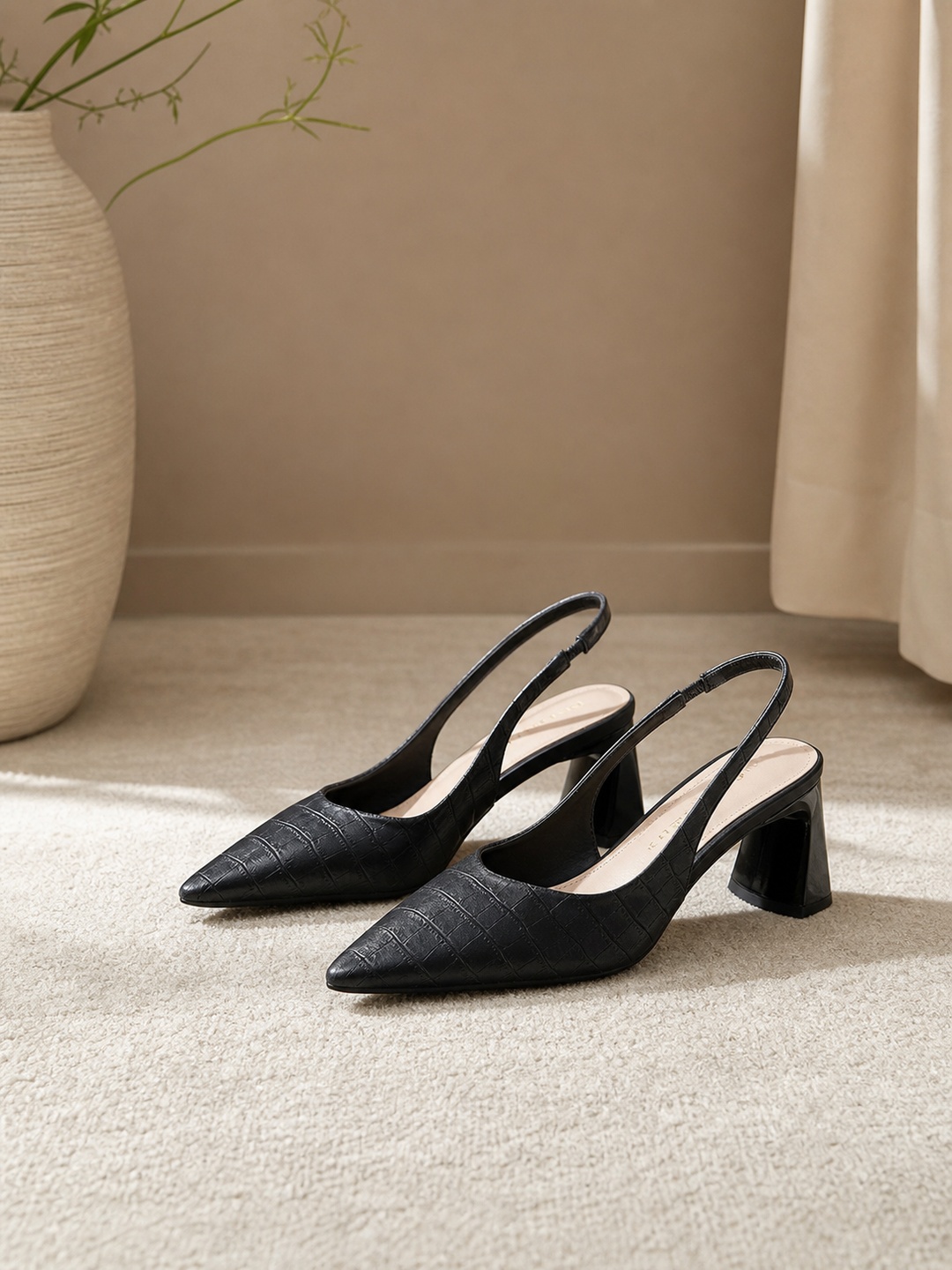 Black Slingback Mid-Heel Pumps