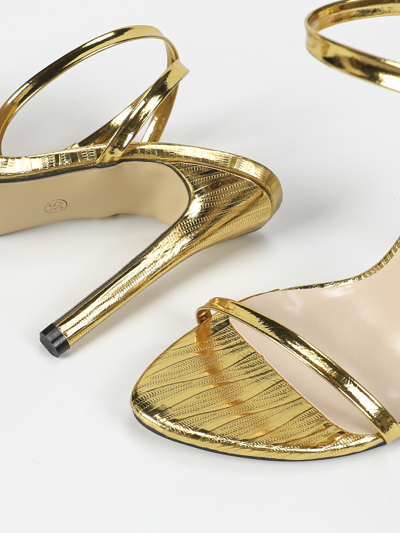 Gold Metallic Ankle Strap High Heel Sandals
