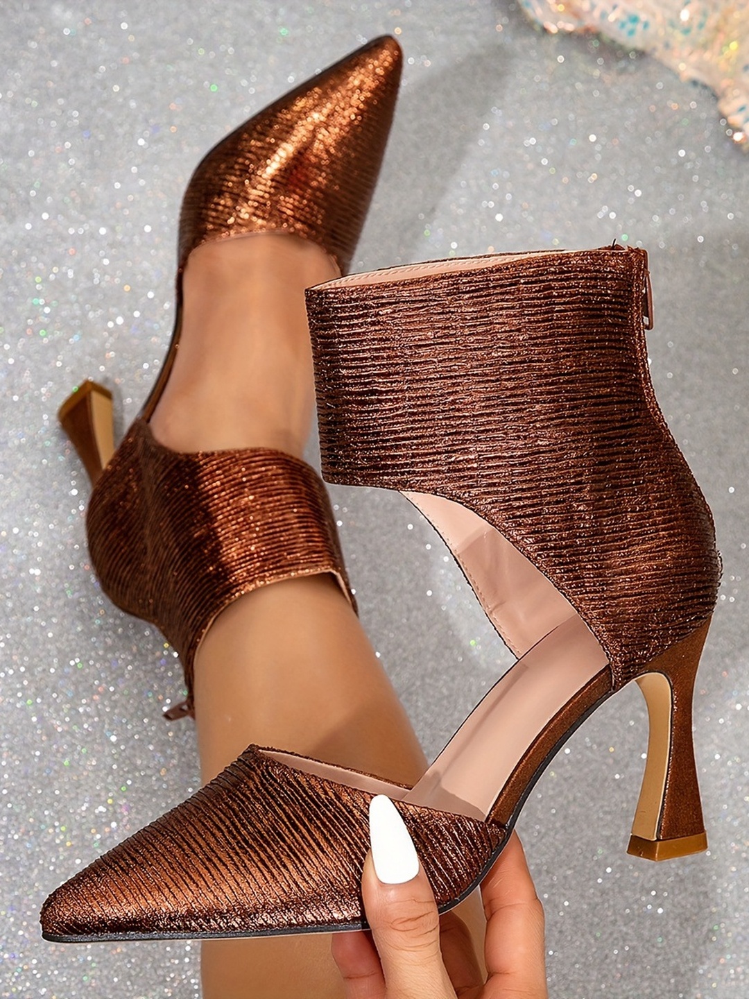 Brown Pointed Toe Mid-Heel Pumps