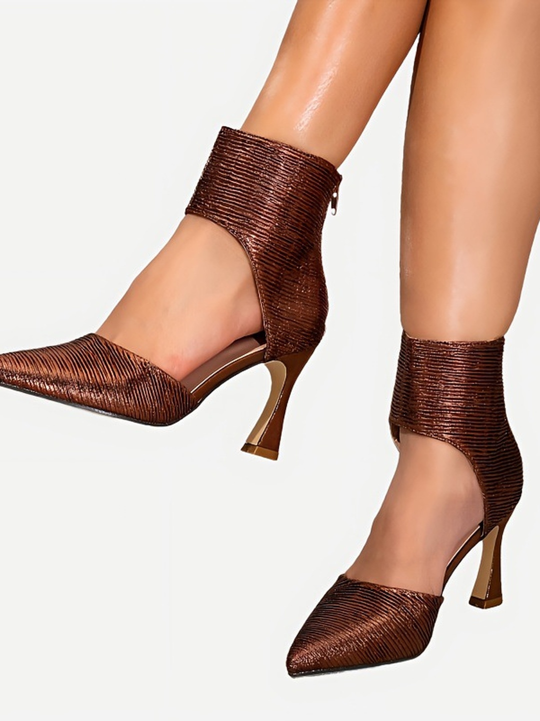 Brown Pointed Toe Mid-Heel Pumps