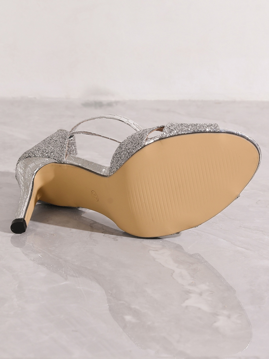 Sparkling Silver High-Heel Sandals with Ankle Straps