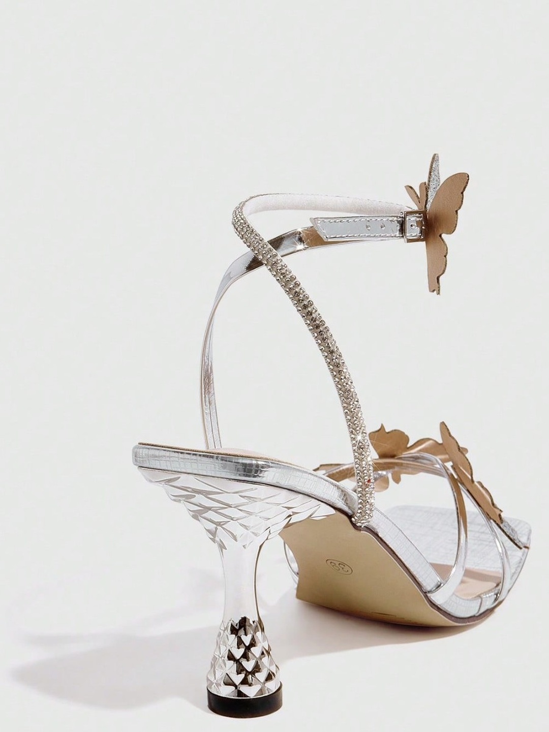 Silver Butterfly Embellished Mid-Heel Sandals