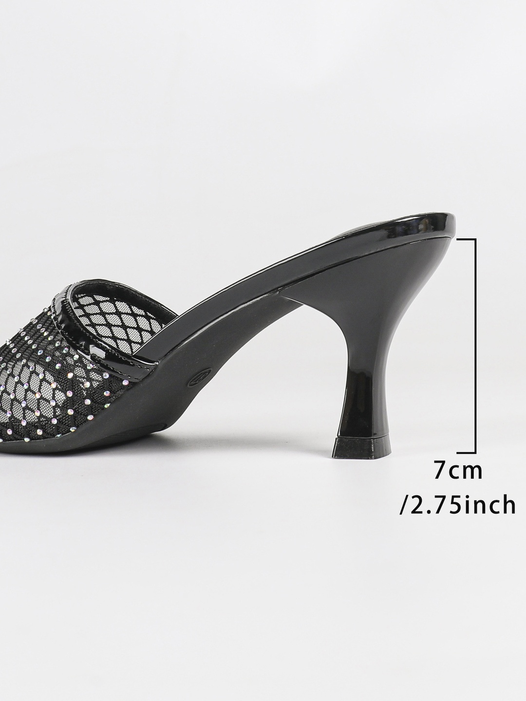 Black Mesh Rhinestone Heeled Mules