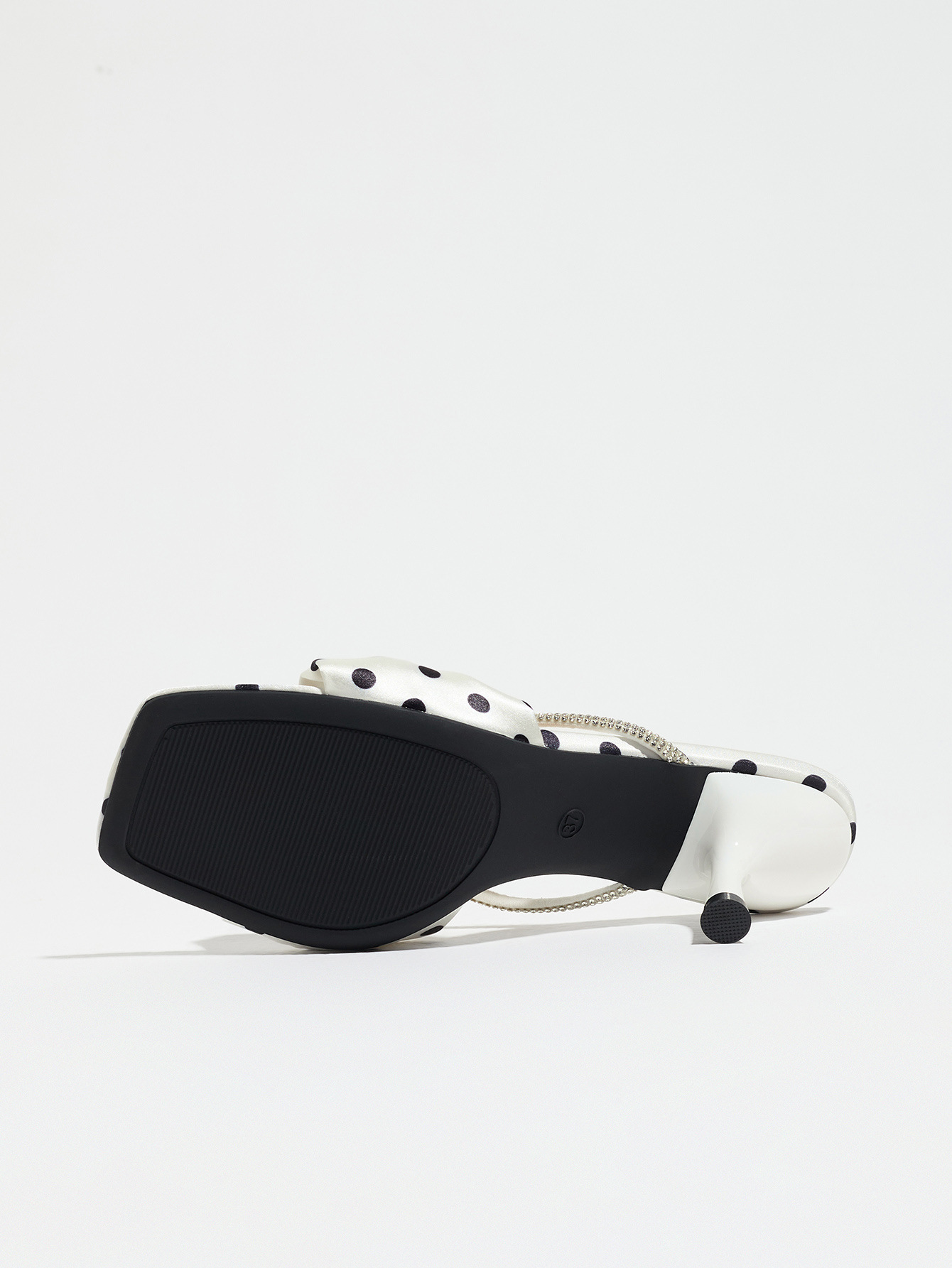 White Polka Dot Bow Mid Heel Sandals for Women