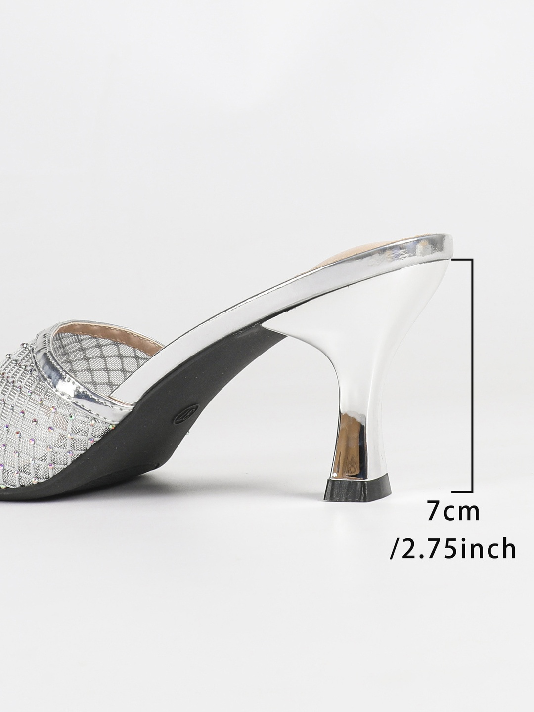 Silver Mesh Mid-Heel Mules for Women