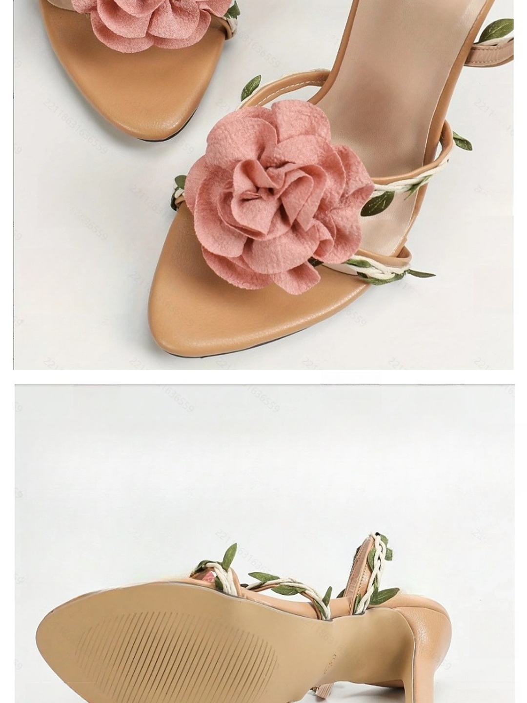 Beige Floral Vine High Heel Sandals for Women