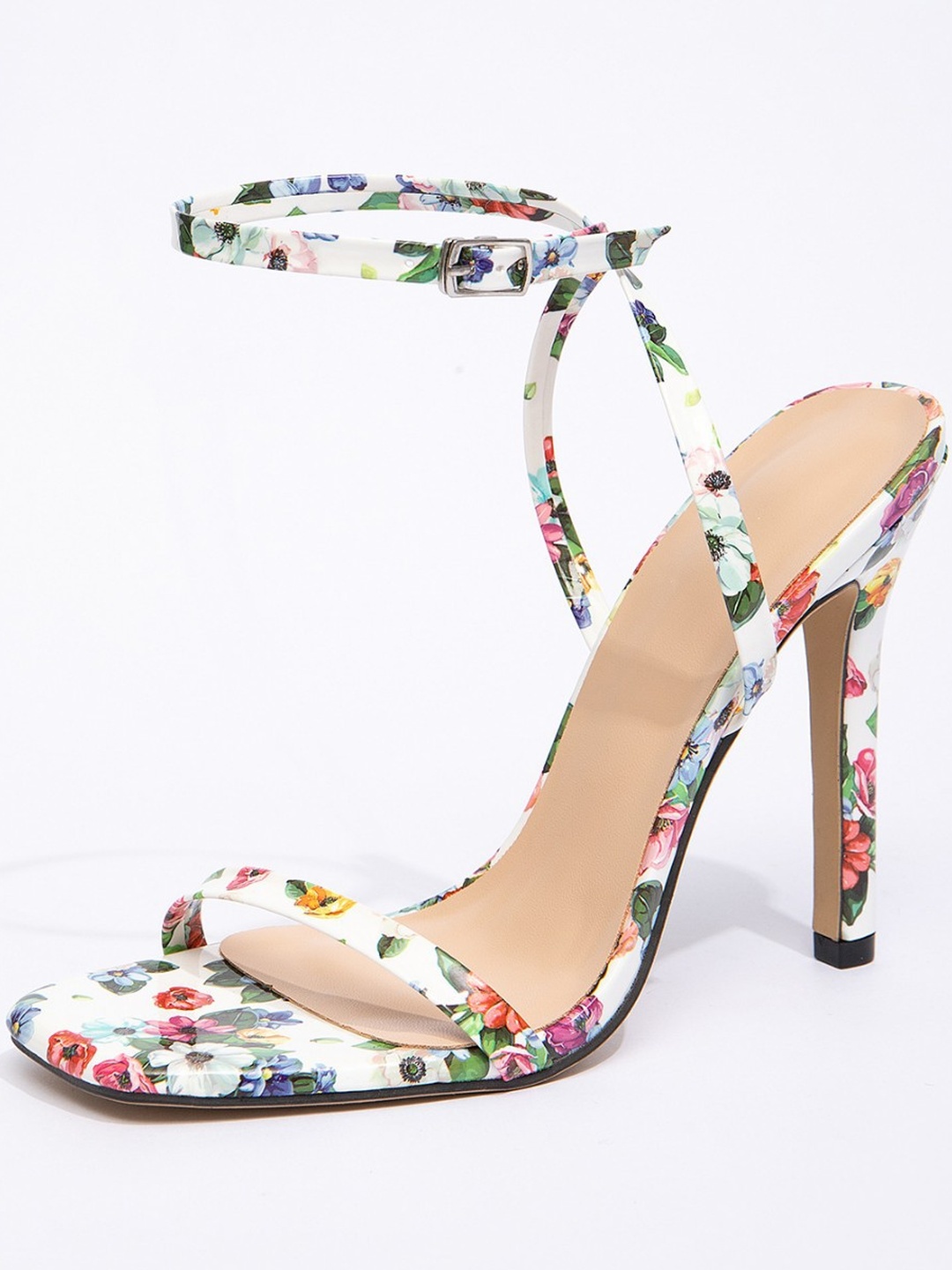 Floral High Heel Sandals with Ankle Strap