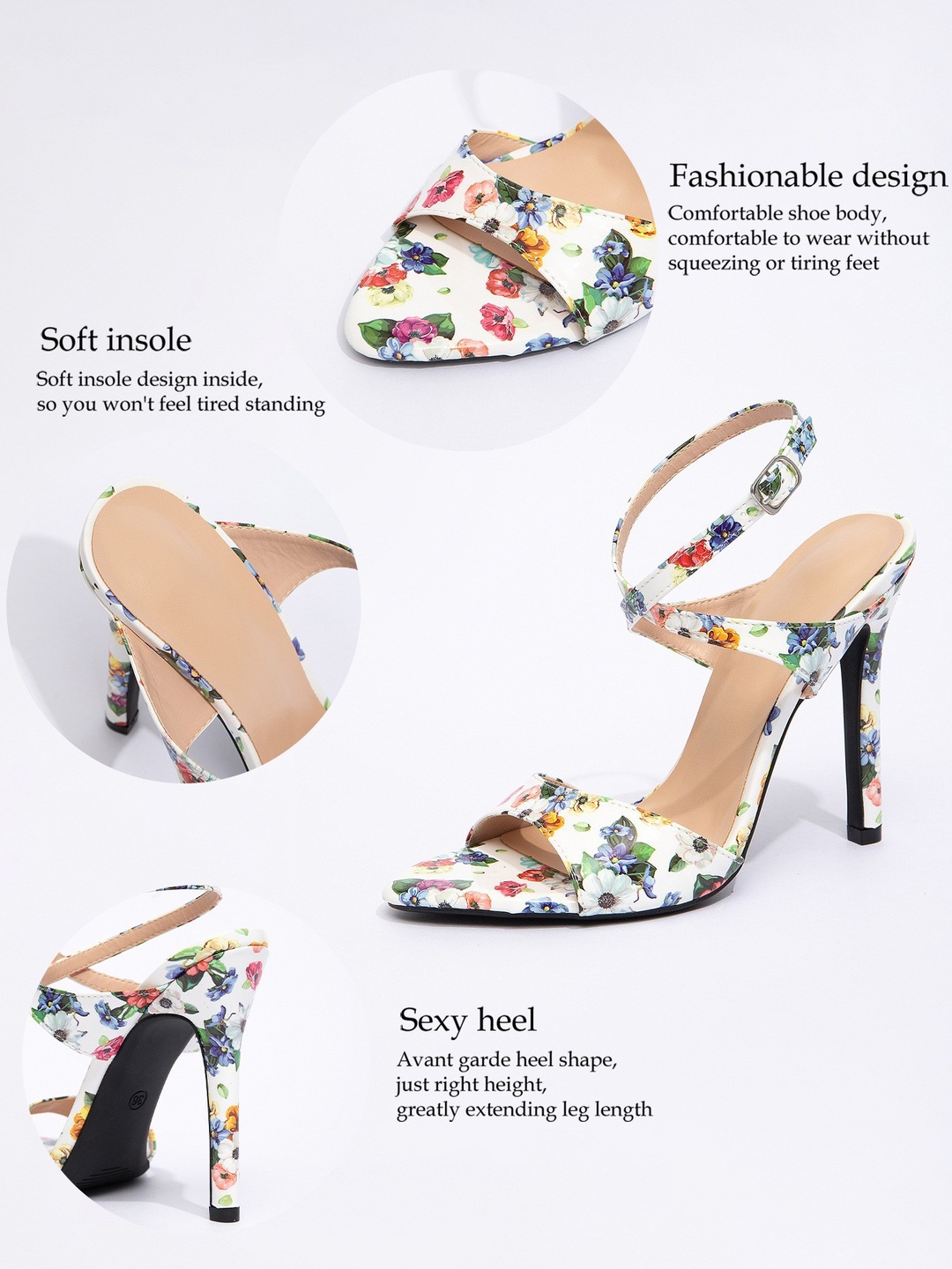 Floral Multi-Strap High Heel Sandals
