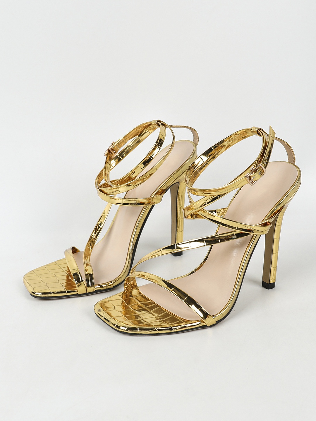Golden Strappy High Heel Sandals for Women