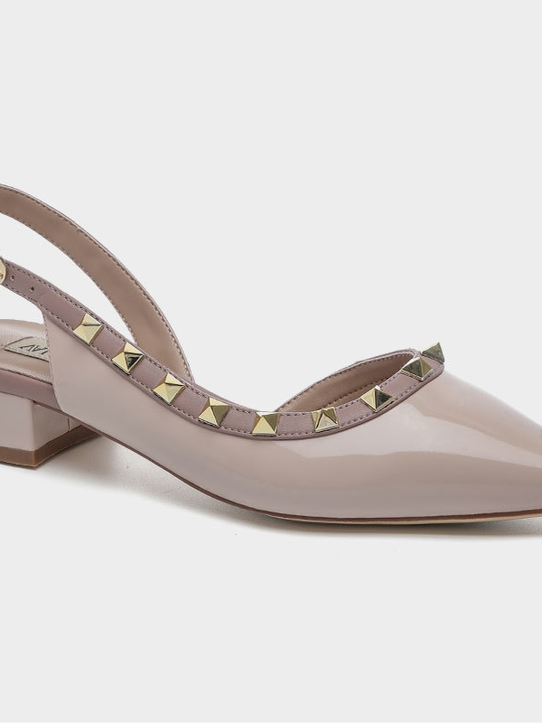 Nude Low Heel Slingback Pumps with Stud Embellishments