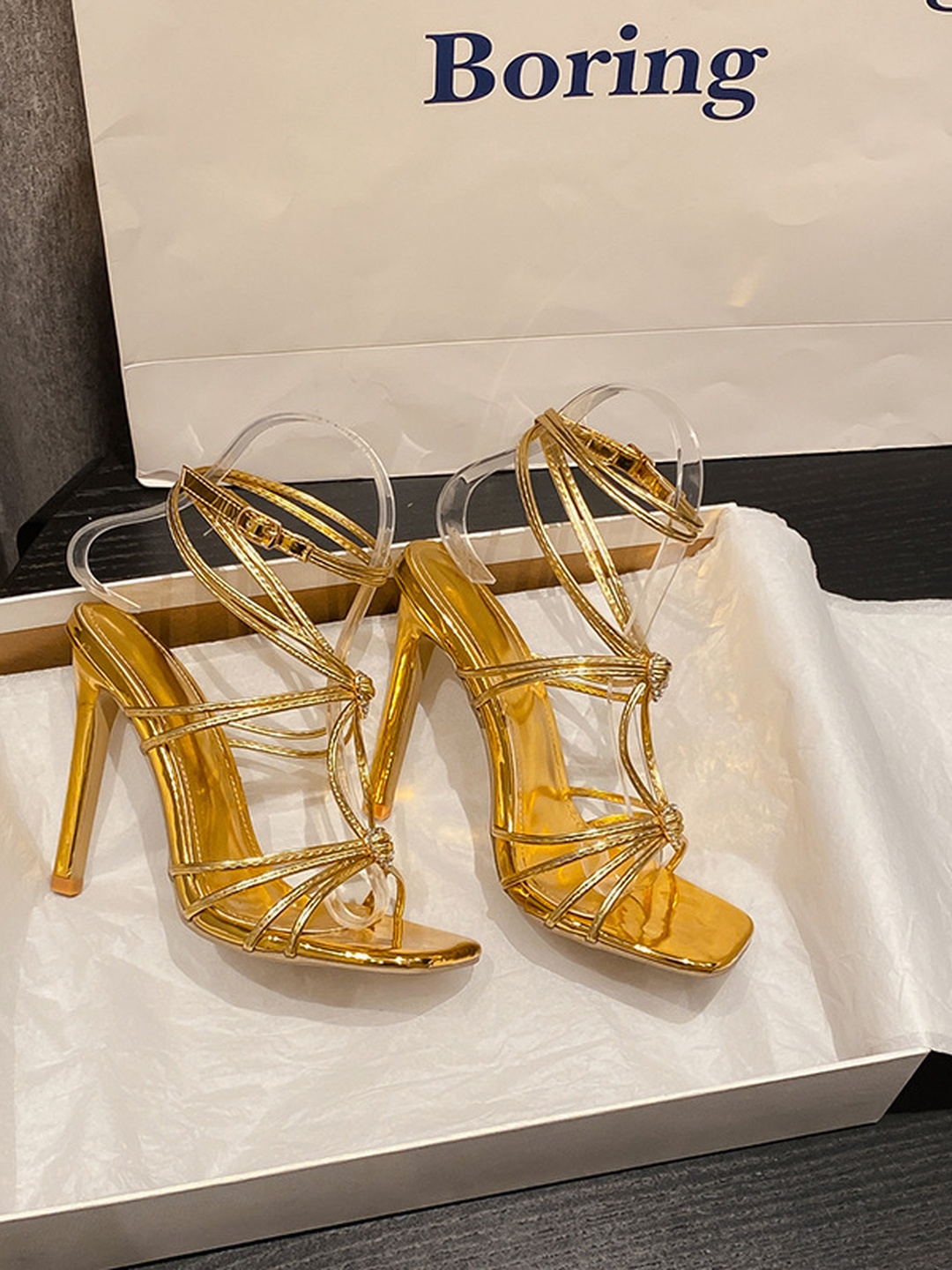 Golden Glamour High Heel Strappy Sandals