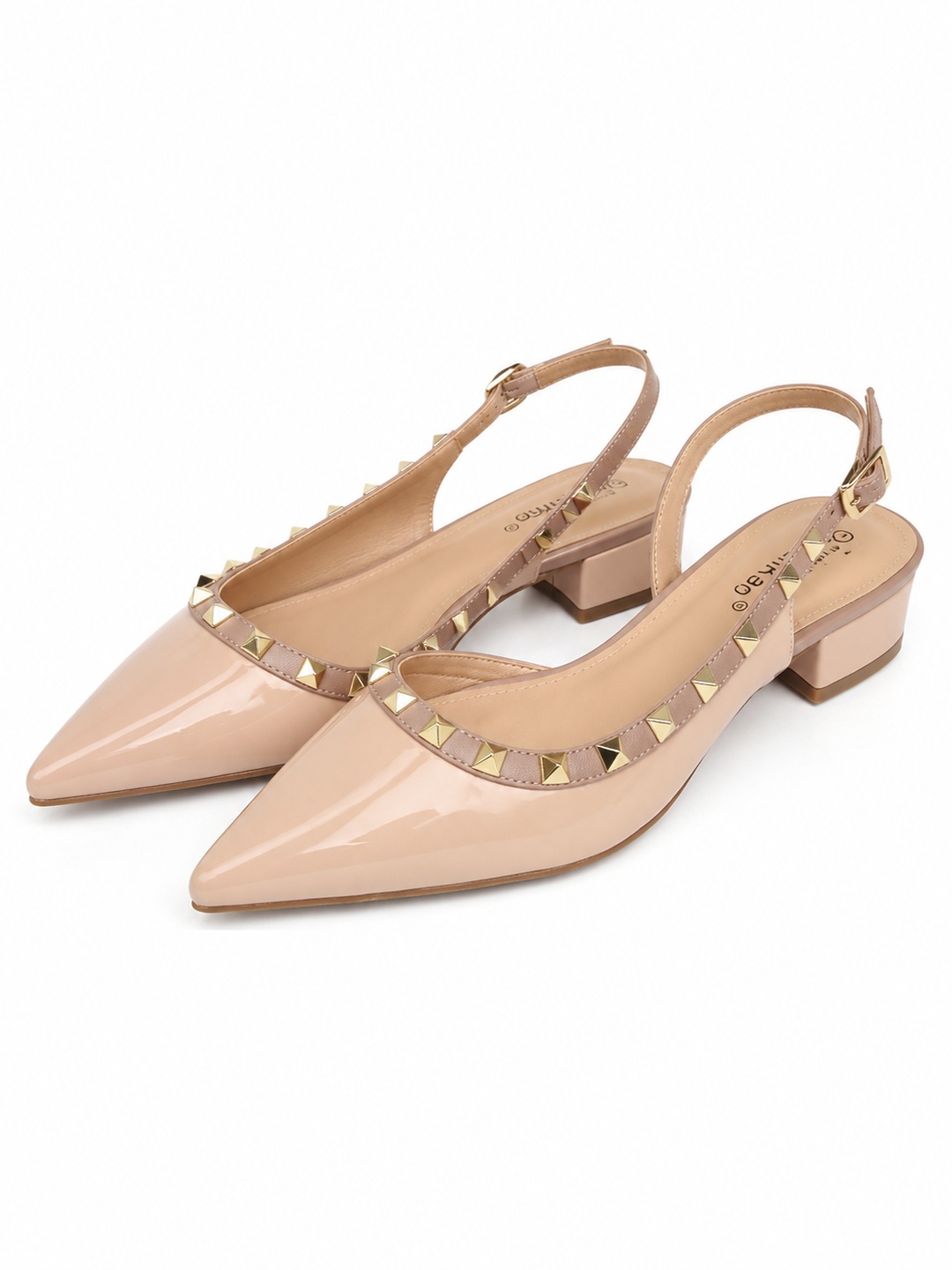 Beige Pointed Slingback Low Heel Sandals for Women