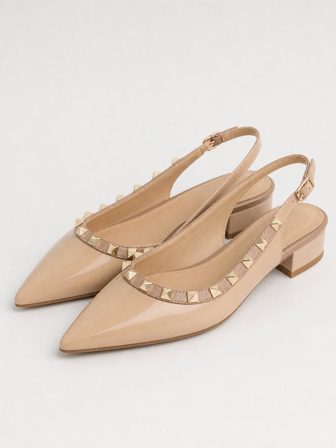 Beige Pointed Slingback Low Heel Sandals for Women