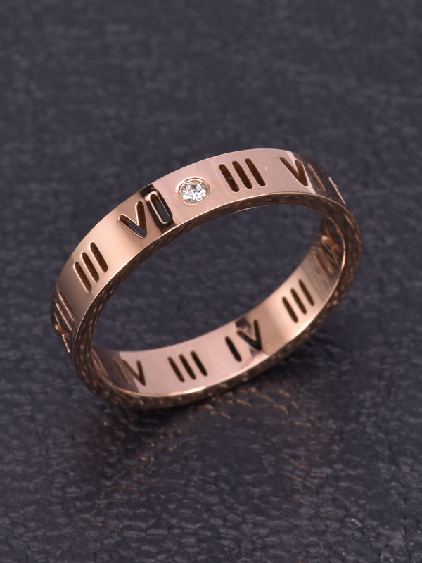 Copper Roman Numeral Ring with Rhinestone Accent