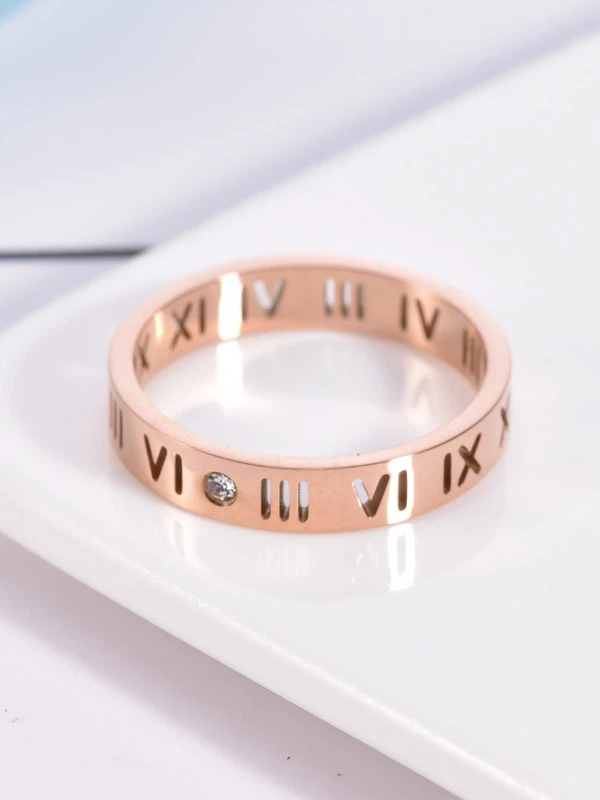 Copper Roman Numeral Ring with Rhinestone Accent