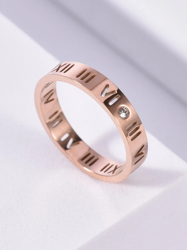 Copper Roman Numeral Ring with Rhinestone Accent