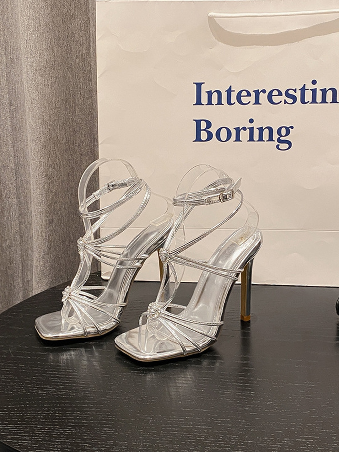 Silver Strappy High Heel Sandals for Women