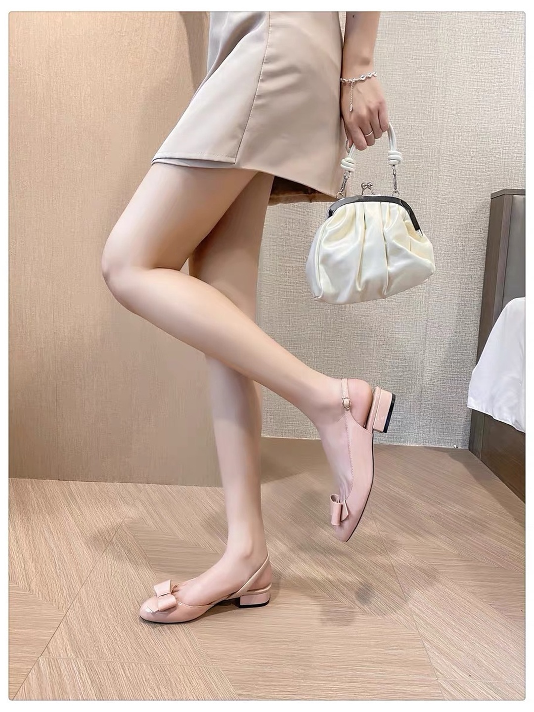 Grey Patent Low Heel Slingback Pumps