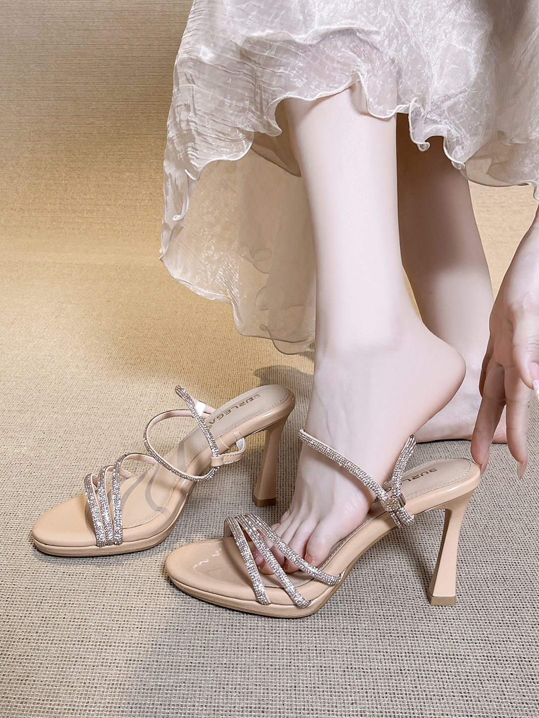 Sparkling Silver Rhinestone High-Heel Sandals