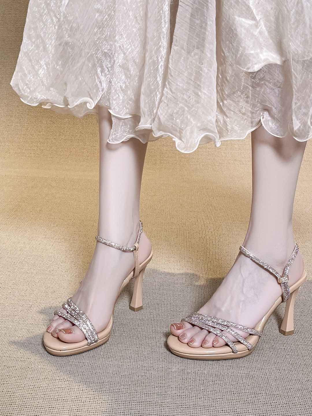 Sparkling Silver Rhinestone High-Heel Sandals