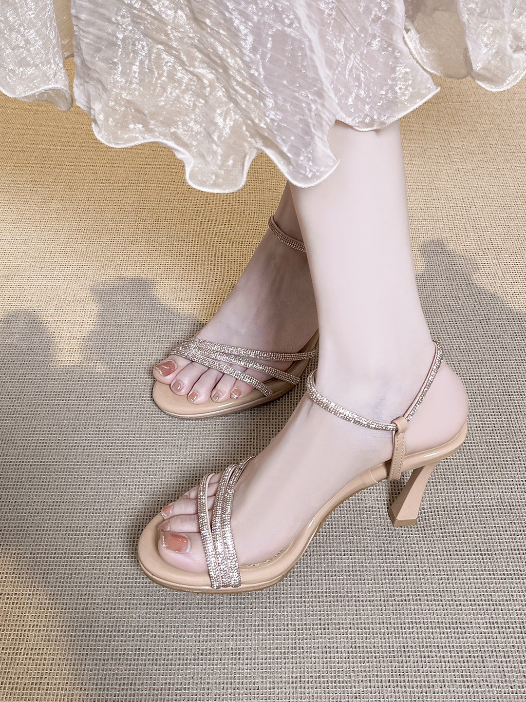 Sparkling Silver Rhinestone High-Heel Sandals