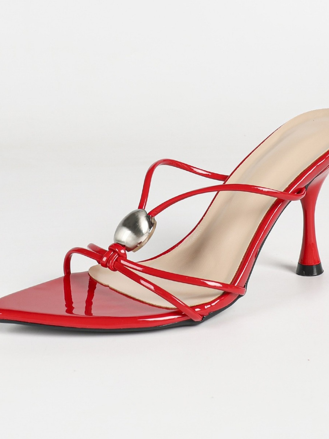 Red Pointed-Toe Mid-Heel Mules