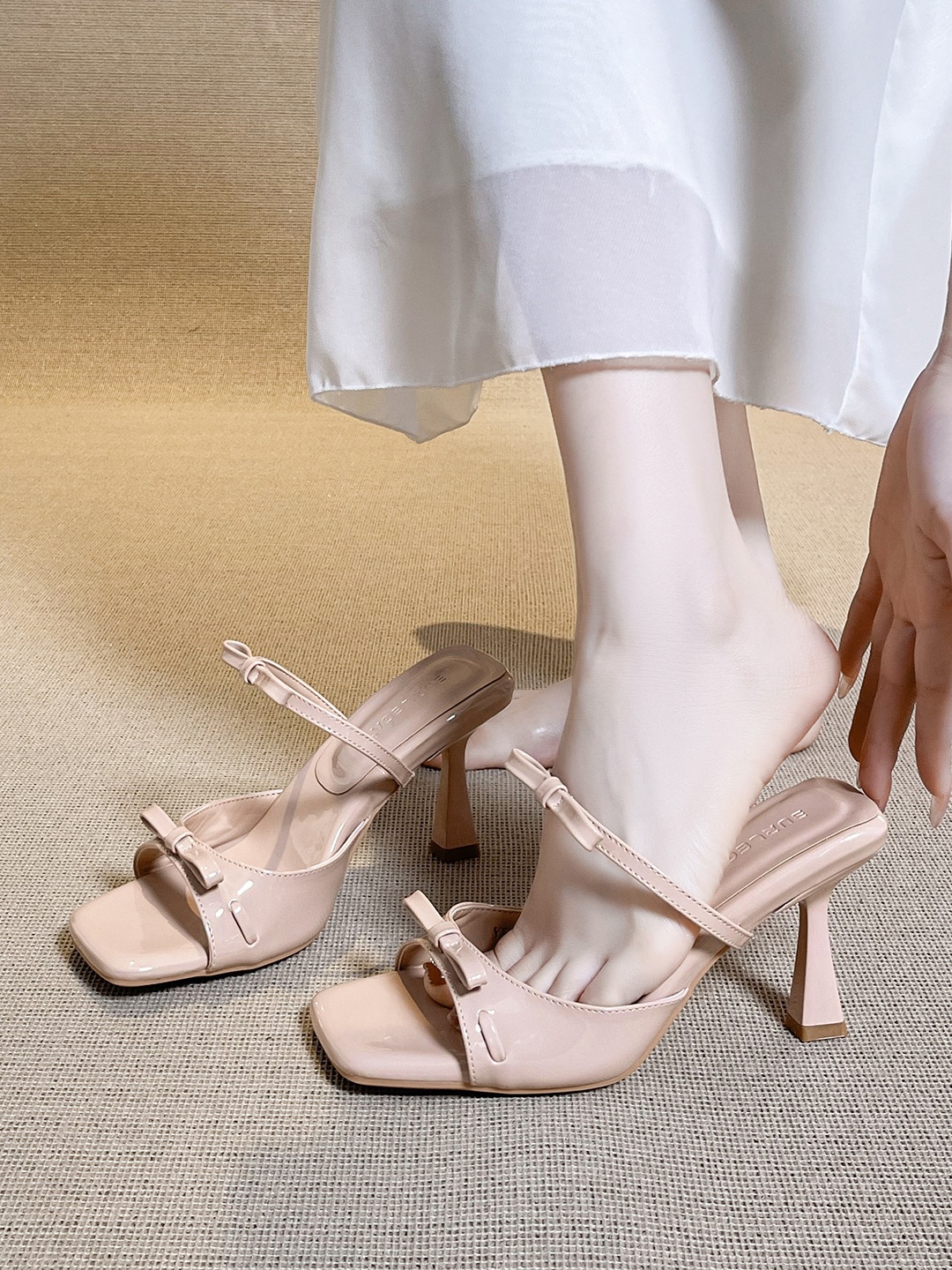 Pink Bow Mid-Heel Sandals with Open Toe