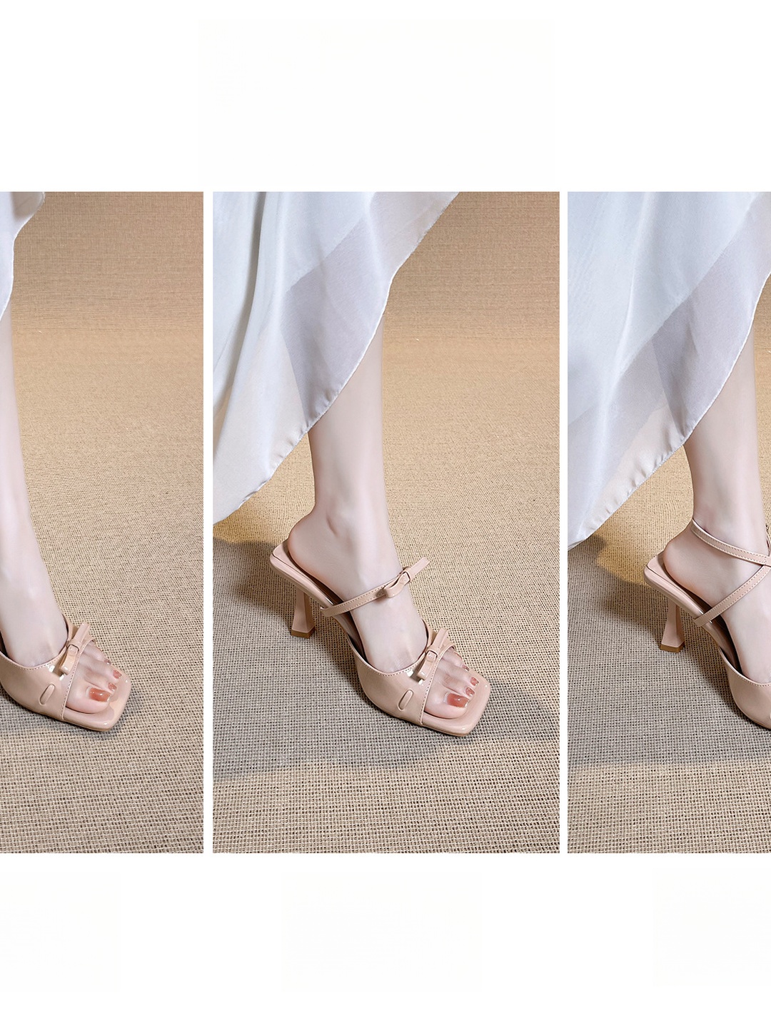 Pink Bow Mid-Heel Sandals with Open Toe