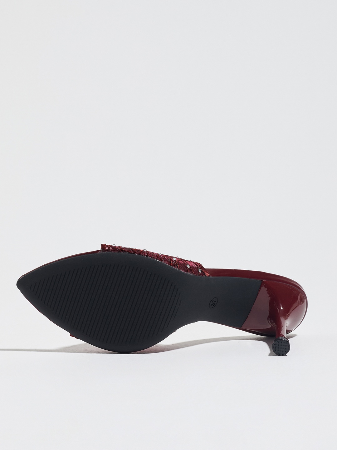 Maroon Rhinestone Lace Stiletto Mules