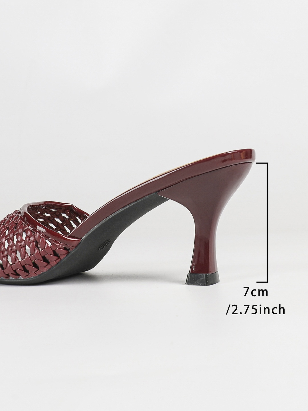 Burgundy Woven Open Toe Mid-Heel Mules