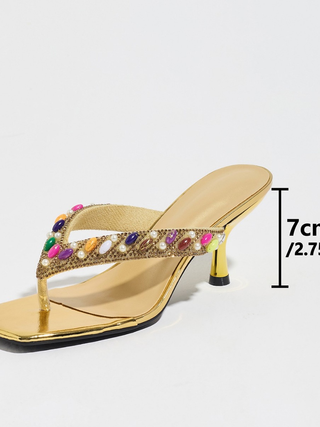 Multi-Colored Embellished Mid-Heel Sandals