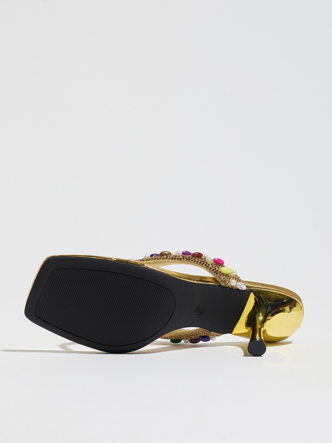 Multi-Colored Embellished Mid-Heel Sandals