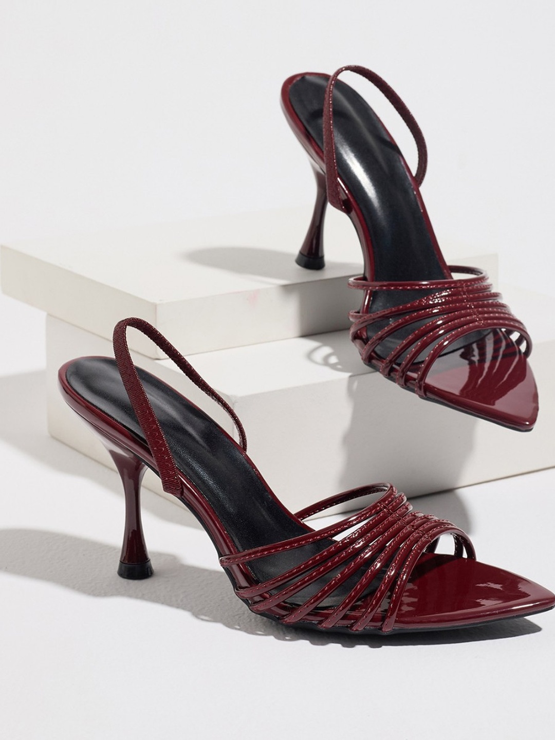 Maroon Strappy High Heel Sandals