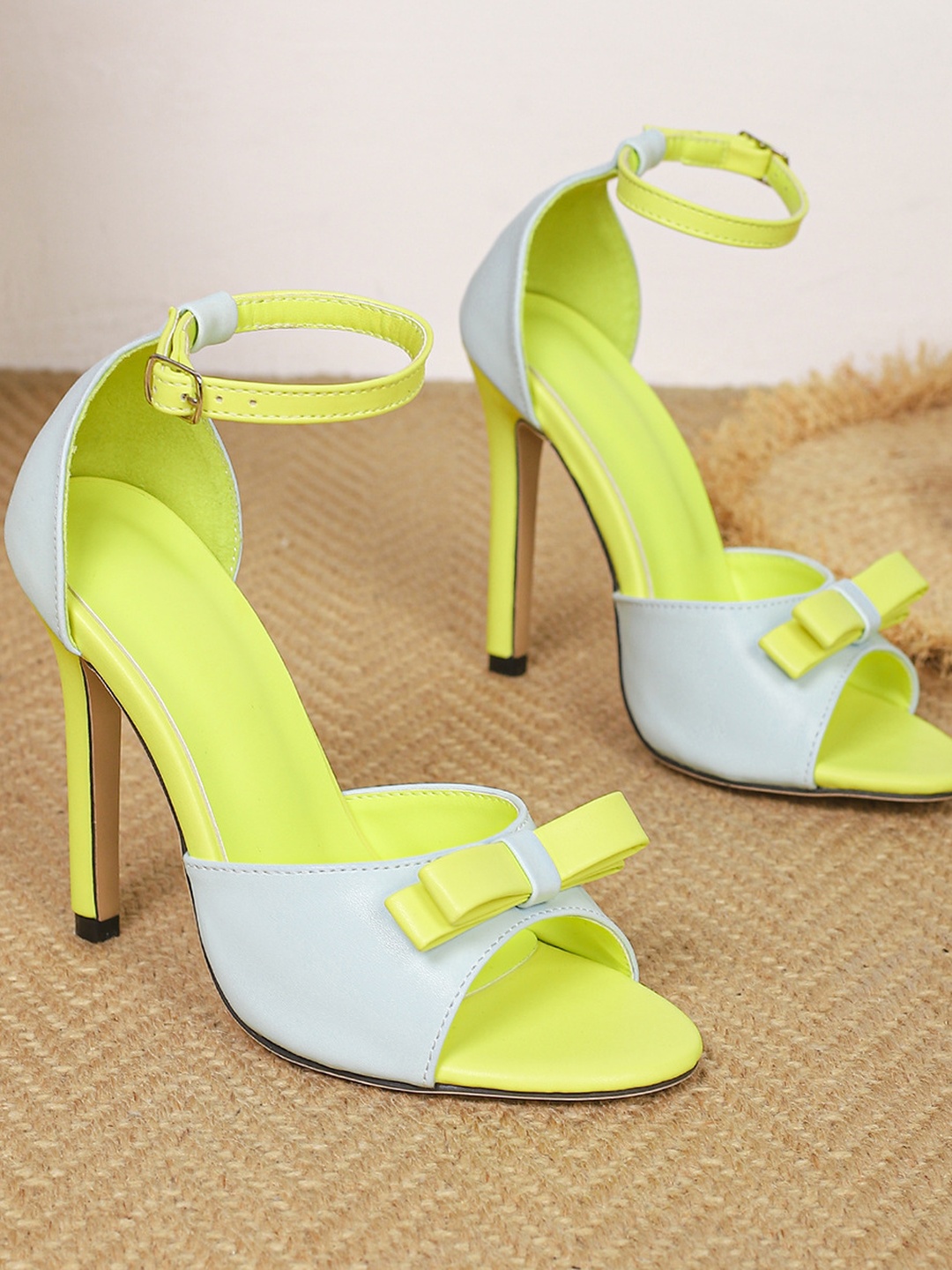 Yellow and Blue Bow High Heel Sandals for Women