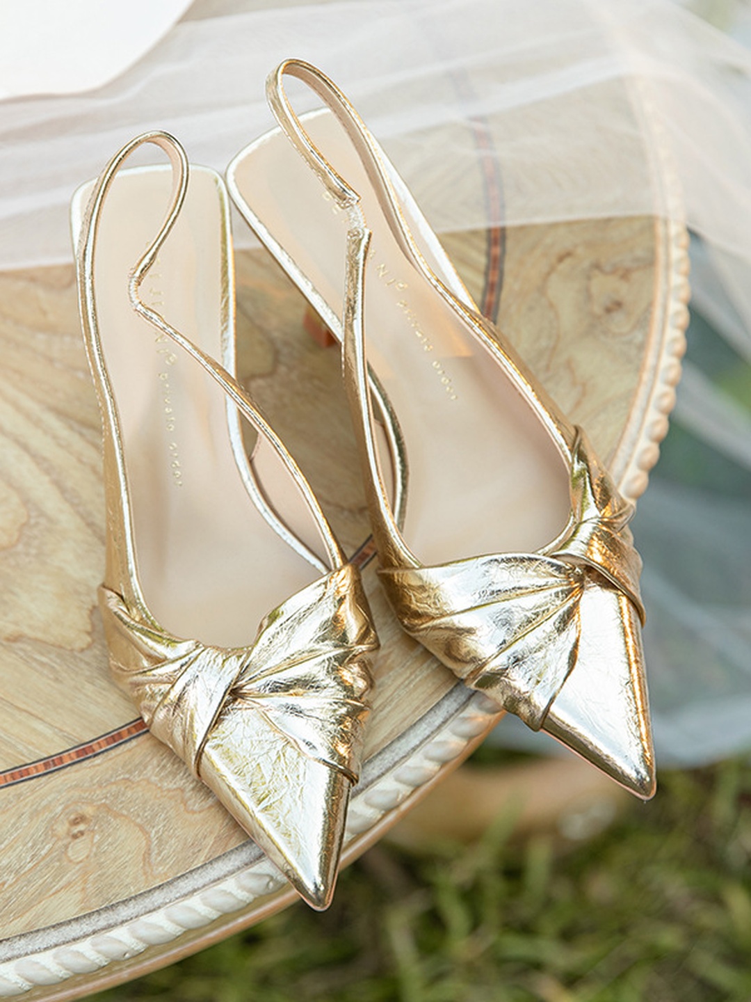 Gold Slingback Mid-Heel Sandals