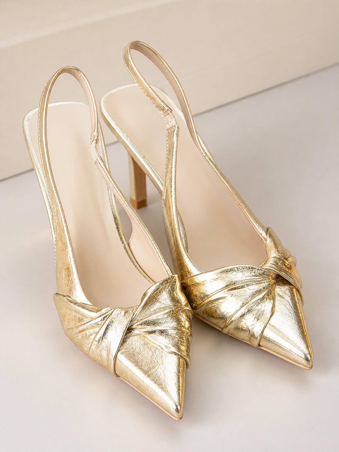 Gold Slingback Mid-Heel Sandals